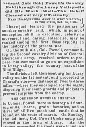 Old newspaper article praising Powell near Luray