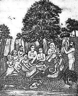 A sketch of an old painting showing Gajapati Prataprudra Deva bowing before Chaitanya that is in possession of the Zamindar of Kunjaghata