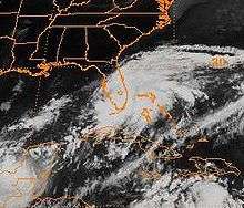 A satellite picture shows a large area of clouds over Florida