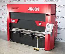A hydraulic press brake by Nargesa (Specifically shown is the MP3003CNC CNC 10 Foot Press Brake)