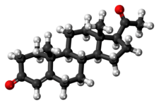 A ball-and-stick model of progesterone.