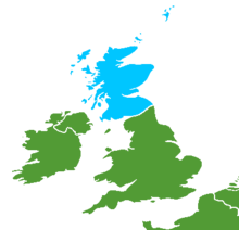 A map of the United Kingdom area, with Scotland colored