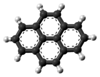 Ball-and-stick model of the pyrene molecule