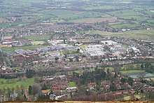 Photo QinetiQ from Malvern Hills. Malvern College in foreground, village of Poolbrook in background