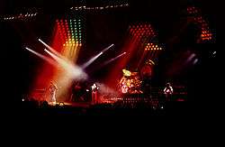 Queen performs a live concert in Norway in 1982.