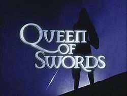 A silhouette of the Queen of Swords behind the title