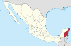 Map of Mexico with Quintana Roo highlighted