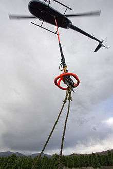 An R44 lifting Christmas trees