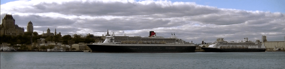 Panorama of RMS Queen Mary 2 and MS Rotterdam
