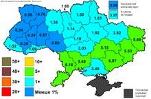 Map of Ukraine, color-coded to indicate support for Rabinovich