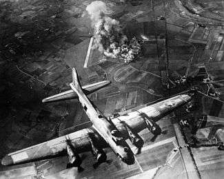 8th Air Force B-17 during raid of October 9, 1943 on the Focke-Wulf aircraft factory at Malbork, Poland (Marienburg in German).