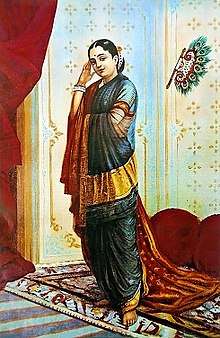 The Indian painter Raja Ravi Verma made an oleographic print of Vasantasena depicting her the way she has been described in the play Mṛcchakaṭika. She is portrayed as a rich, beautiful and fine lady.