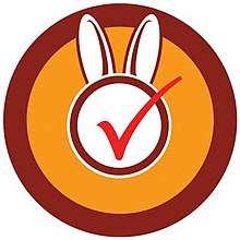 A red circle with a checkmark and rabbit ears
