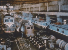 Several Red Flag class locomotives in various stages of completion, circa 1989