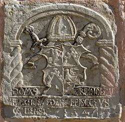 A carved stone with the coat of arms of Reinhold von Buxhoeveden.