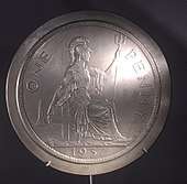 A large plaster model for the British penny, dated 1937