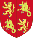Quartet shield of Cnut the Great: on top left and bottom right, the marshalled lion of Norway; on top right and bottom left, the wyvern of England