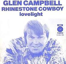 Cover image from Glen Campbell's hit single recording "Rhinestone Cowboy"