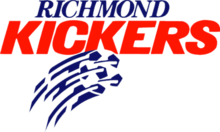 Richmond Kickers spelled out in blue and red lettering respectively, with a soccer ball underneath.