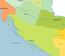 Color-coded map of fourth-century Croatia