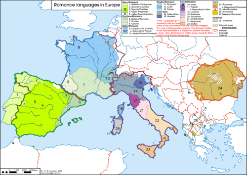 Present-day linguistic map of Europe