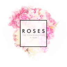 The song name written in a square box, on top of an image of a woman with roses on her head.