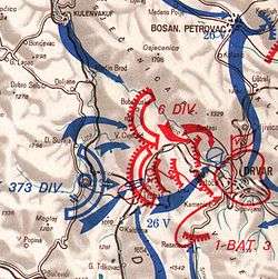 map showing the ground assault on Drvar by Kampfgruppe Willam