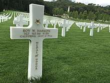 Grave marker of Roy Harmon, American Military Cemetery, Florence, Italy