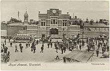 The Royal Arsenal, Woolwich, is seen in a nineteenth-century postcard.