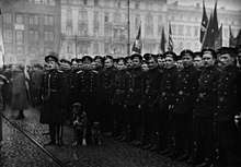 A formation of Russian soldiers are pictured at the Helsinki Railway Square as a part of a parade celebrating the October Revolution. Prior to 1917, the Russian Army sustained Finland's stability, but later became a source of social unrest.