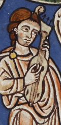 Citole or fiddle player from Rylands Psalter