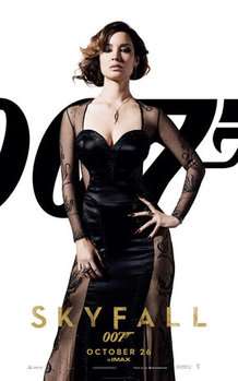 A woman wearing a long black evening gown that features several transparent panels with tattoo designs. The text features the title of the film and the release date.