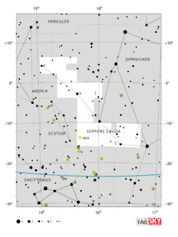 Diagram showing star positions and boundaries of the Serpens constellation and its surroundings