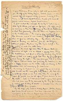 Page from Eleanor Elizabeth Bourne personal papers describing her time at the Endell Street Military Hospital in 1916. State Library of Queensland collection