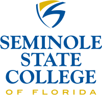 The Logo of the Seminole State College of Florida featuring the Seminole State "Shield Icon" on top of the words "Seminole State College" in blue and the words "of Florida" in yellow