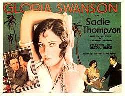 Lobby card for Sadie Thompson with head high portrait of woman in her thirties
