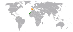 World map with Spain and Western Sahara highlighted