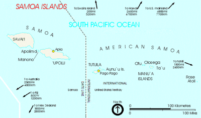 Map of The Samoan Islands showing the location of Rose Atoll