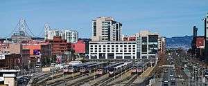View of the rail approach and branching at the northern terminal station, San Francisco 4th and King station