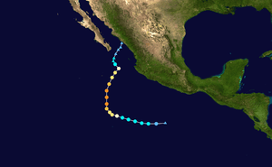The track of Hurricane Sandra in 2015