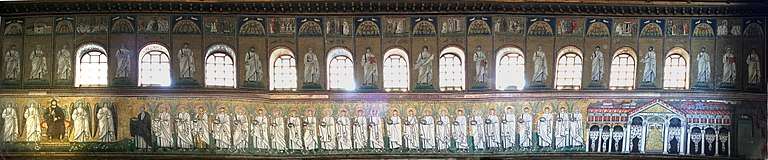 Panorama of the North nave wall mosaics at Sant Apollinare Nuovo