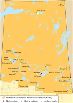 Map of northern municipalities by type in Saskatchewan as of 2013