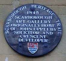Plaque installed at Scarborough Art Gallery as part of the Scarborough History Trail