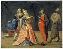 [Artist Unknown]. Scene From The Commedia dell' Arte. 17th Century. Oil on wood panel. (64x75cm). Drottningholms Teatermuseum, Stockholm.