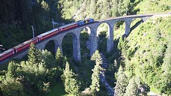 Glacier Express with Ge 4/4 I no 601 on the Schmittentobel Viaduct.