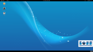 A basic desktop environment of BOSS Linux 6.1 on a personal computer with menus above and a taskbar below.