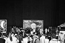 Black-and-white photo of a concert