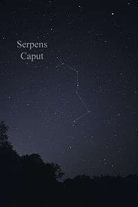 The pattern of stars in Serpens Caput seen with the naked eye, with a triangle marking the head and a line of stars extending down marking the upper body