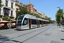 The tram passing through San Fernando Street