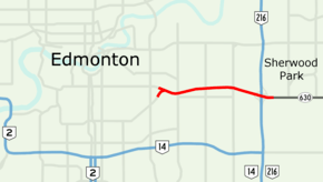 Sherwood Park Freeway is a freeway in east Edmonton, stretching 7.1 km into Strathcona County ending east of Anthony Henday Drive.